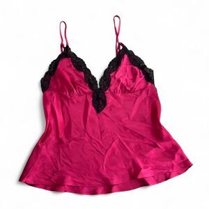 Vintage red slip cami with black lace trim